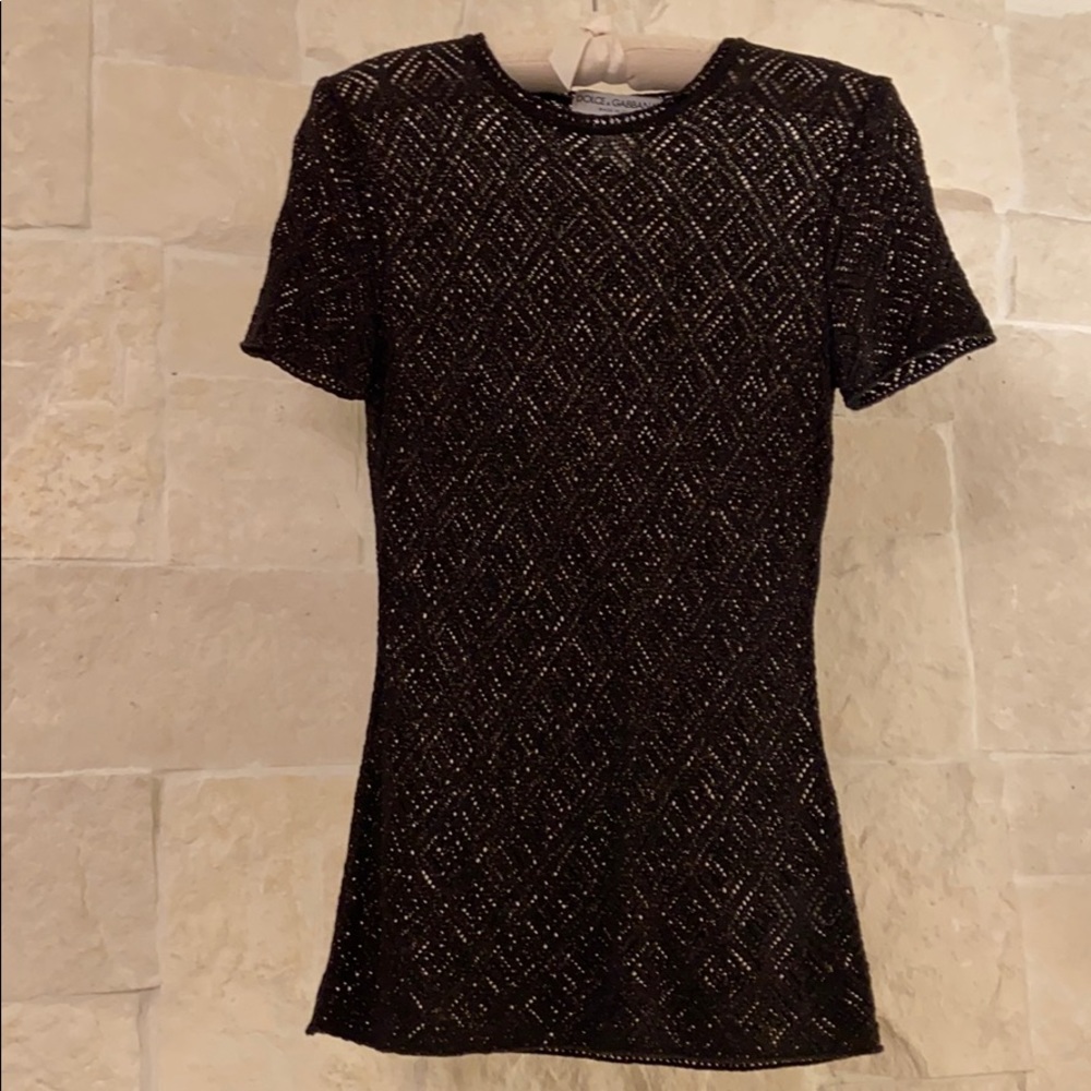 Dolce & Gabbana Black Top w Metallic Pink Thread